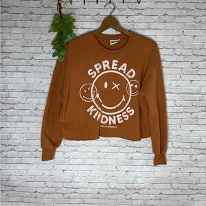 Smiley World Burnt Orange Cropped Spread Kindness Crewneck